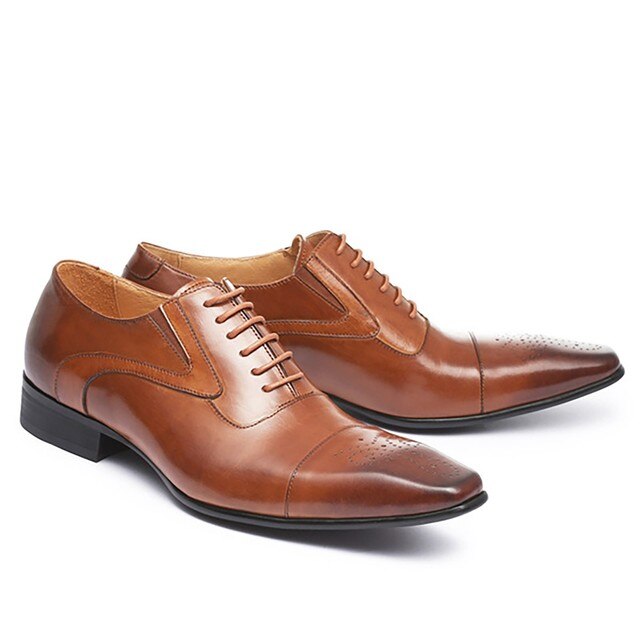 Męskie eleganckie buty skórzane z klamrami, sznurowane, brązowe, formalne buty broszka Pointed Toe - Wianko - 16