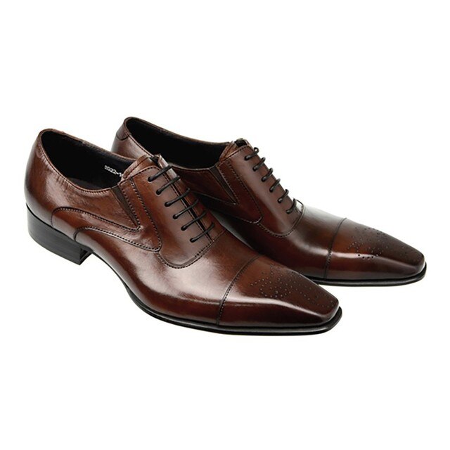 Męskie eleganckie buty skórzane z klamrami, sznurowane, brązowe, formalne buty broszka Pointed Toe - Wianko - 14