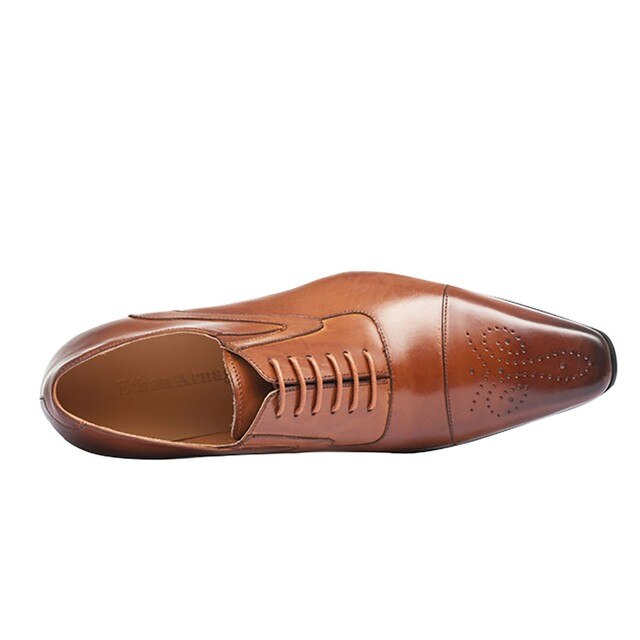 Męskie eleganckie buty skórzane z klamrami, sznurowane, brązowe, formalne buty broszka Pointed Toe - Wianko - 21