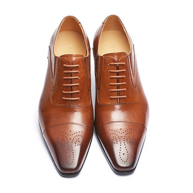 Męskie eleganckie buty skórzane z klamrami, sznurowane, brązowe, formalne buty broszka Pointed Toe - Wianko - 20