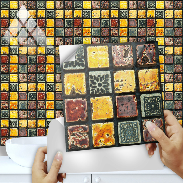 10 sztuk różnych rozmiarów naklejek ścian Retro wzór cegły kryształowej mozaiki twardy Film płytka Home Decor skóry i kij olejoodporne tapety - Wianko - 9