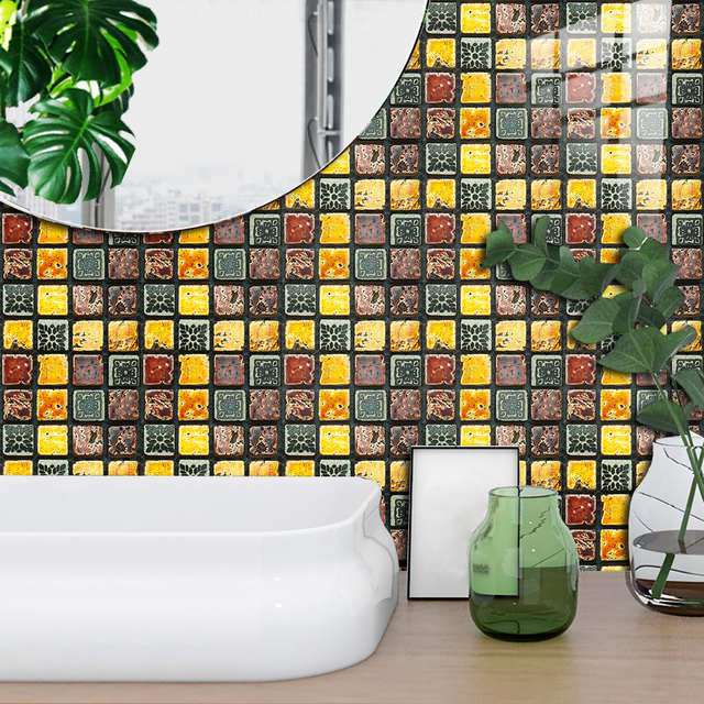 10 sztuk różnych rozmiarów naklejek ścian Retro wzór cegły kryształowej mozaiki twardy Film płytka Home Decor skóry i kij olejoodporne tapety - Wianko - 11