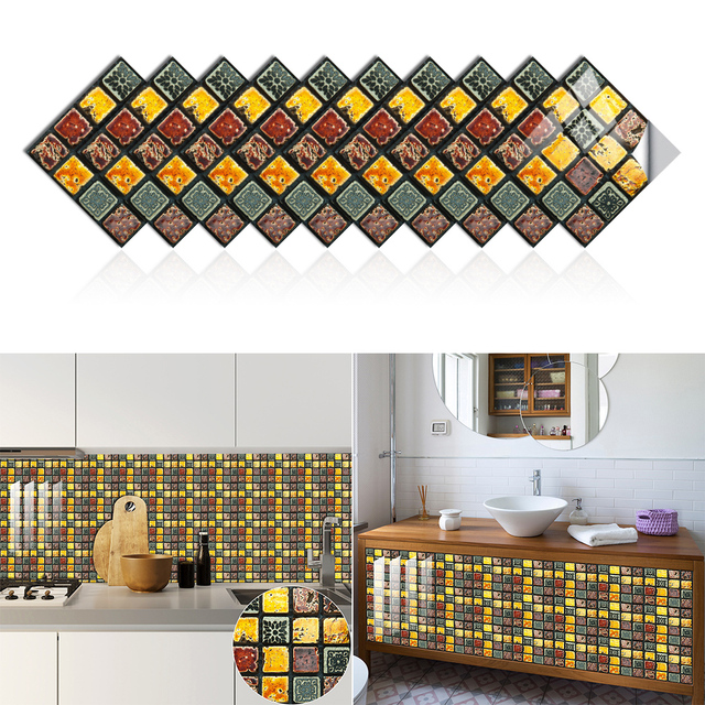 10 sztuk różnych rozmiarów naklejek ścian Retro wzór cegły kryształowej mozaiki twardy Film płytka Home Decor skóry i kij olejoodporne tapety - Wianko - 19
