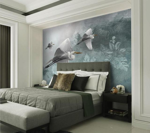 Niestandardowa tapeta 3D Beibehang żurawia i liści do salonu - Wianko - 7