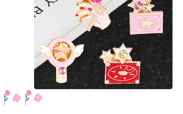 Broszka Cardcaptor Sakura - magiczna książka, różdżka, Lapel emalia, różowy samochód z różą, kwiatowa torba, klasyczna animacja, biżuteria prezent - Wianko - 12