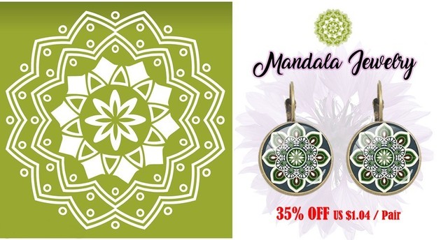 Kolczyki kobiety TAFREE Mandala Henna OM Symbol zen retro indie biżuteria szklaną kopułą (HN441) - Wianko - 1