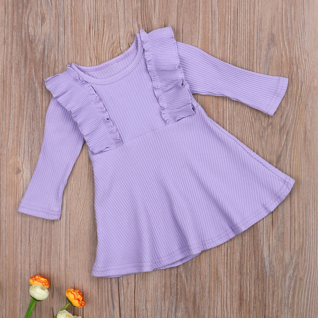 Urocza sukienka dzianinowa dla dziewcząt 1-6 lat FOCUSNORM z długim rękawem i falbankami, kolorowa trapezowa sukienka do kolan (5 kolorów) - Wianko - 15