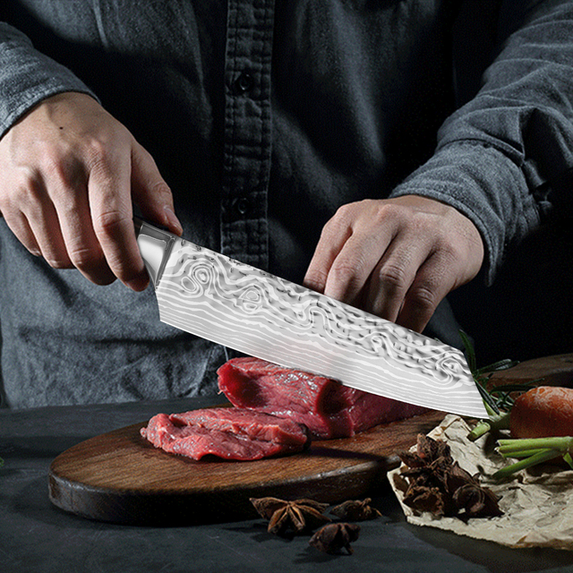 Japoński nóż kuchenny z 8-calowej stali nierdzewnej - Sushi Sashimi Santoku do filetowania i trybowania - pełna Tang - Wianko - 6