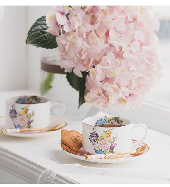 Kubek do herbaty i kawy EECAMAIL Ceramic English Afternoon - styl europejski, wykonanie z delikatnej porcelany kostnej, luksusowe wykonanie - Wianko - 2