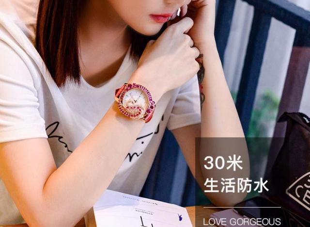 Damski zegarek Melissa łabędź z kryształkami, mechanizm japoński, bransoleta skórzana - Wianko - 3