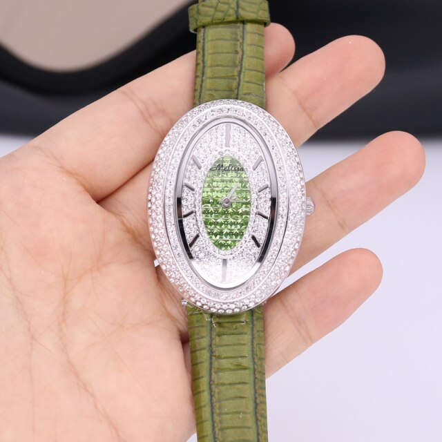 Damski zegarek Melissa łabędź z kryształkami, mechanizm japoński, bransoleta skórzana - Wianko - 19