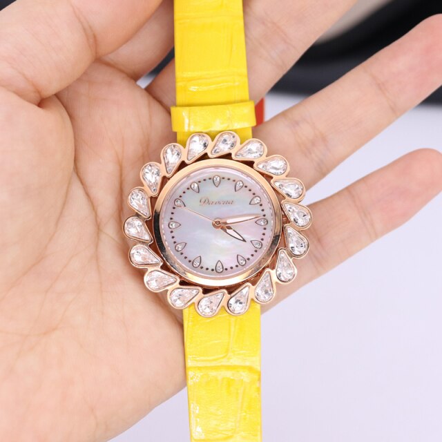 Damski zegarek Melissa łabędź z kryształkami, mechanizm japoński, bransoleta skórzana - Wianko - 14