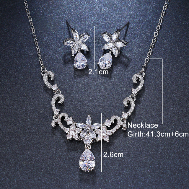 Komplet biżuterii ślubnej z klasycznym motywem kwiatowym, delikatnie dyndającymi cyrkoniami i wysokiej jakości kamieniem CZ - Wianko - 6