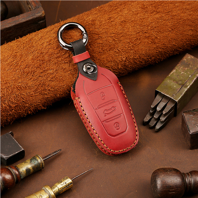 Ręcznie robiona skórzana obudowa kluczyka samochodowego do Dongfeng Peugeot Citroen DS - Crazy Horse leather - Wianko - 6