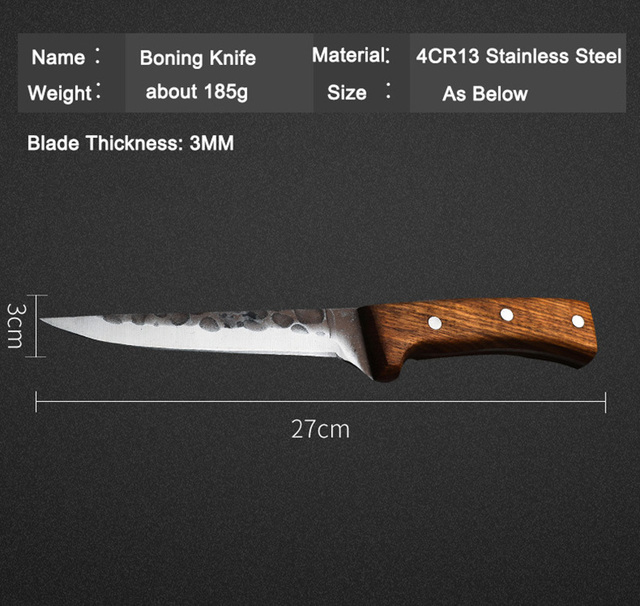 Ręcznie kuty nóż do trybowania mięsa z drewnianym uchwytem – stal nierdzewna - Wianko - 4