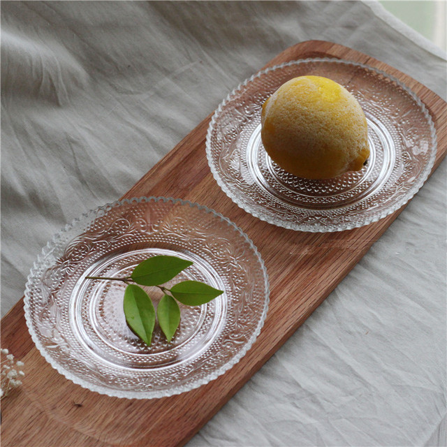 Wytłoczony wzór na szklanym talerzu śniadaniowym o retro romantycznym stylu - Wianko - 1