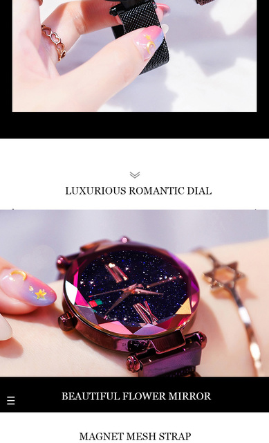 Zegarek damski luksusowy różowe złoto magnes Starry Sky Mesh stalowy kwarcowy wodoodporny - Wianko - 7