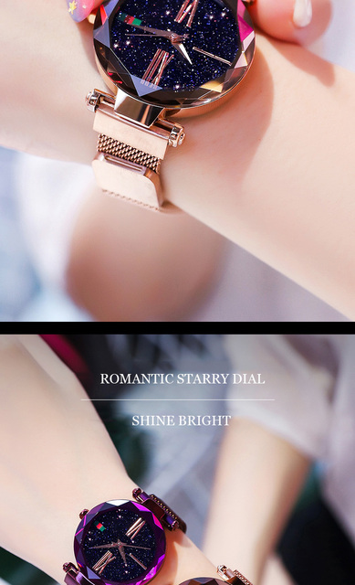 Zegarek damski luksusowy różowe złoto magnes Starry Sky Mesh stalowy kwarcowy wodoodporny - Wianko - 4