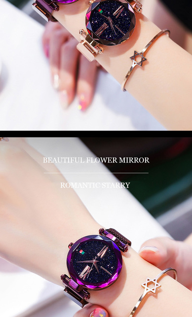 Zegarek damski luksusowy różowe złoto magnes Starry Sky Mesh stalowy kwarcowy wodoodporny - Wianko - 5