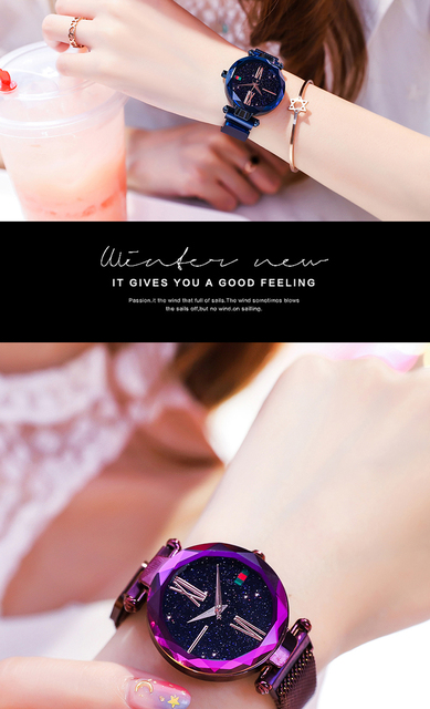 Zegarek damski luksusowy różowe złoto magnes Starry Sky Mesh stalowy kwarcowy wodoodporny - Wianko - 15
