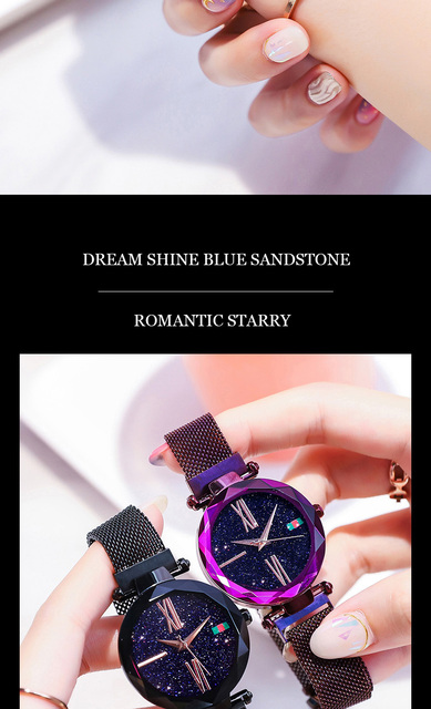 Zegarek damski luksusowy różowe złoto magnes Starry Sky Mesh stalowy kwarcowy wodoodporny - Wianko - 6