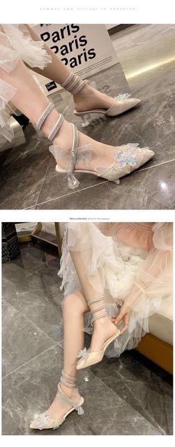 Bajkowe sandały na obcasie damskie 2021 - wszechstronny design wężowego wiklinowego łuku, z diamentowymi zdobieniami i szpiczastymi noskami - Wianko - 6