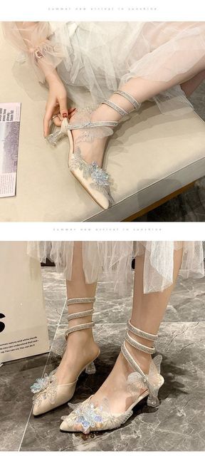 Bajkowe sandały na obcasie damskie 2021 - wszechstronny design wężowego wiklinowego łuku, z diamentowymi zdobieniami i szpiczastymi noskami - Wianko - 7