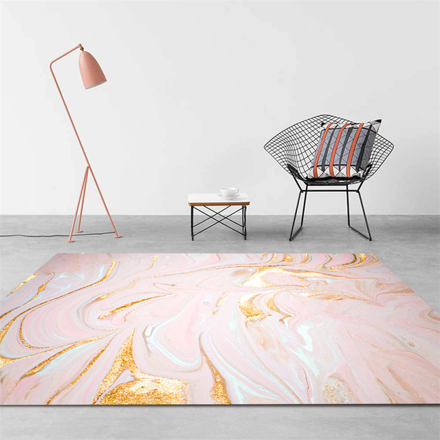Piękny abstrakcyjny dywan skandynawski w kolorze różowym i białym, pozłacany - do kuchni, salonu i sypialni - Wianko - 5