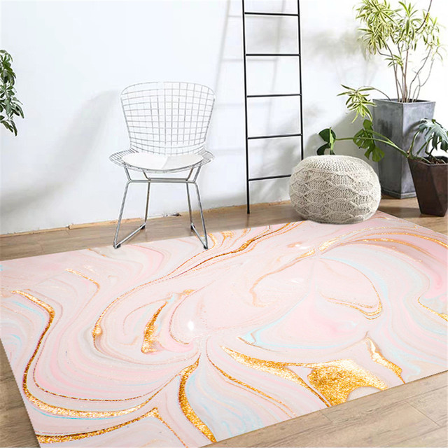 Piękny abstrakcyjny dywan skandynawski w kolorze różowym i białym, pozłacany - do kuchni, salonu i sypialni - Wianko - 4