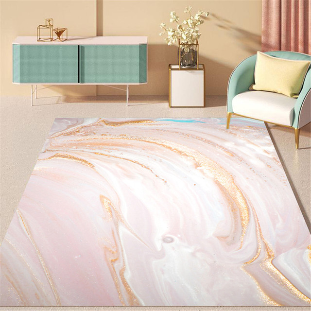 Piękny abstrakcyjny dywan skandynawski w kolorze różowym i białym, pozłacany - do kuchni, salonu i sypialni - Wianko - 3