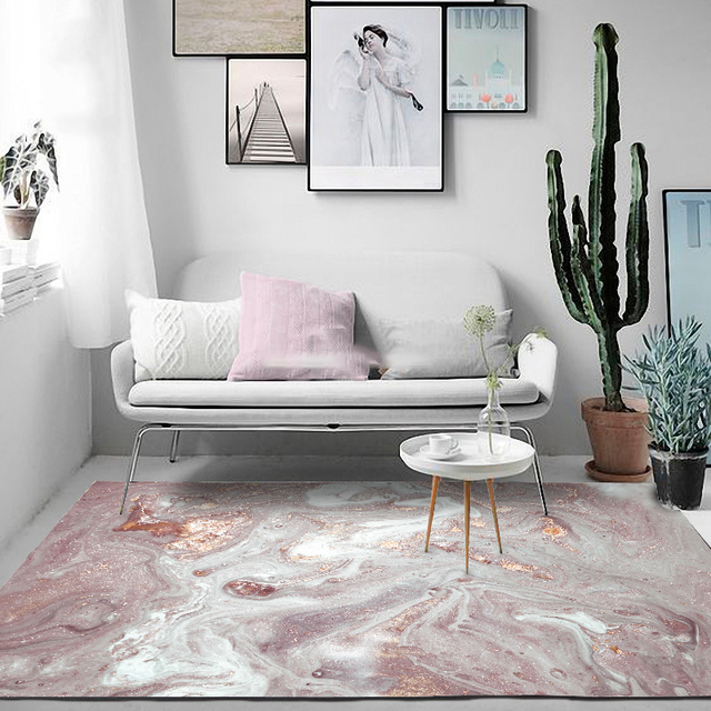 Piękny abstrakcyjny dywan skandynawski w kolorze różowym i białym, pozłacany - do kuchni, salonu i sypialni - Wianko - 2