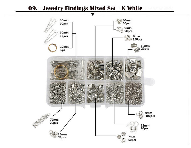 Zestaw elementów do wyrobu biżuterii DIY z otwartymi skokami, pierścieniami, szpilkami, koralikami, czapkami, kolczykami oraz bazą na studia - Wianko - 9