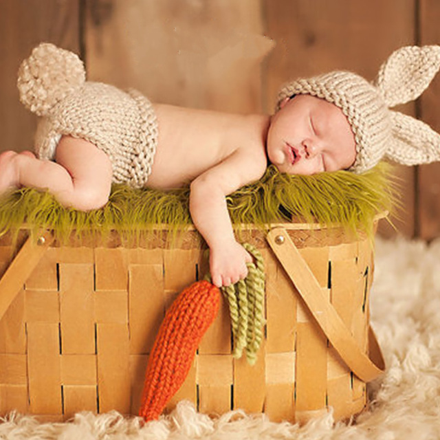 Noworodka zdjęcie rekwizytu Baby Boy dziewczyna - Strój Knitting Pant Hat rzodkiewka - Wianko - 1