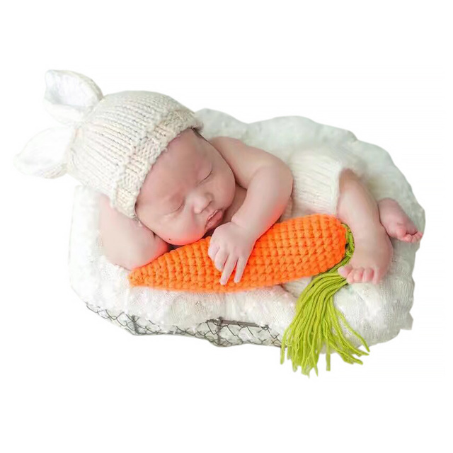 Noworodka zdjęcie rekwizytu Baby Boy dziewczyna - Strój Knitting Pant Hat rzodkiewka - Wianko - 2