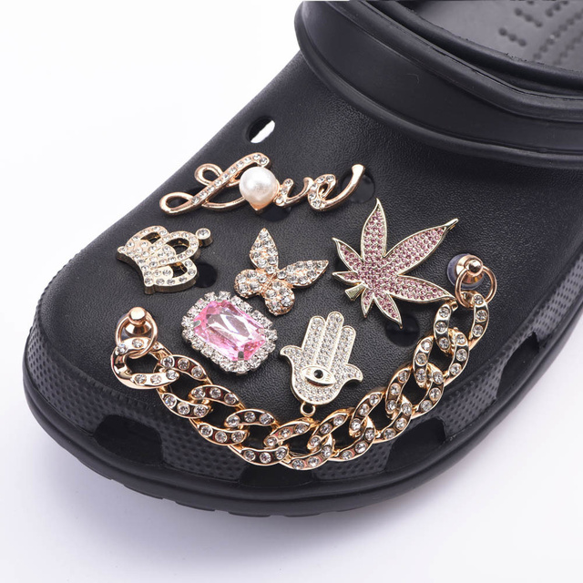 Dziewczęce Croc Charms z motylem - ozdoba butów z metalu i błyskotkową koroną - Wianko - 15