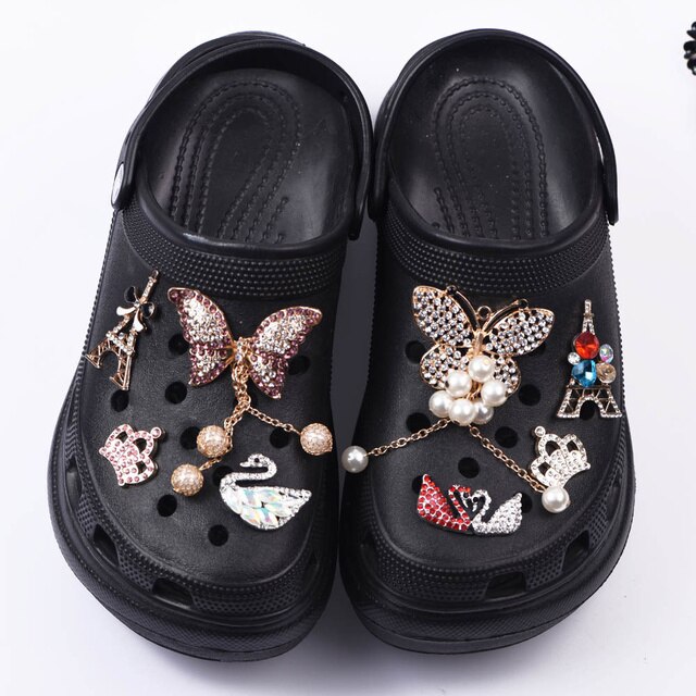 Dziewczęce Croc Charms z motylem - ozdoba butów z metalu i błyskotkową koroną - Wianko - 17