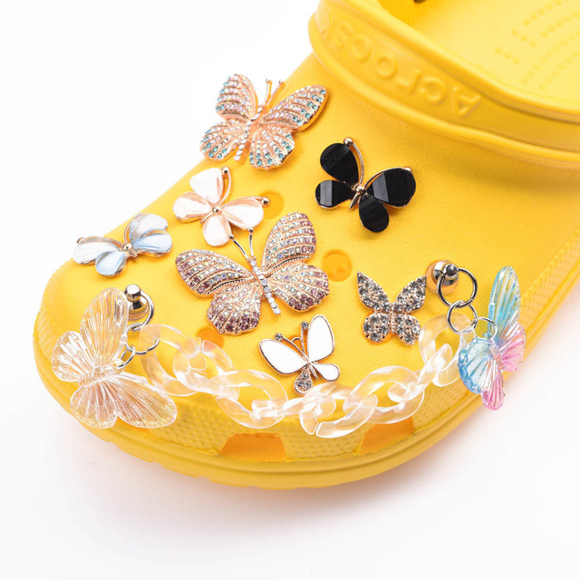 Dziewczęce Croc Charms z motylem - ozdoba butów z metalu i błyskotkową koroną - Wianko - 14