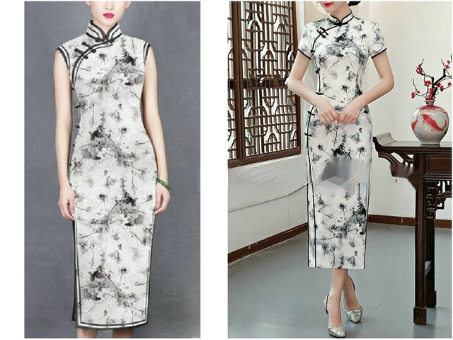 Żakardowa tkanina z nadrukiem cyfrowym - motyw kwiatów wody i ptaków, naturalny jedwab - sukienka cheongsam - Wianko - 2