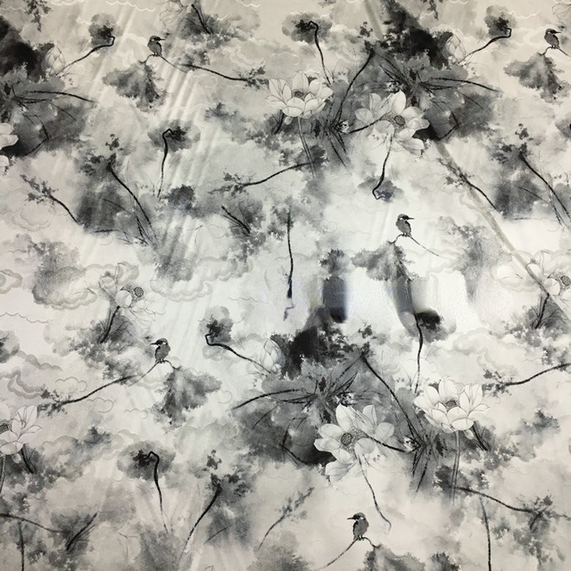 Żakardowa tkanina z nadrukiem cyfrowym - motyw kwiatów wody i ptaków, naturalny jedwab - sukienka cheongsam - Wianko - 5