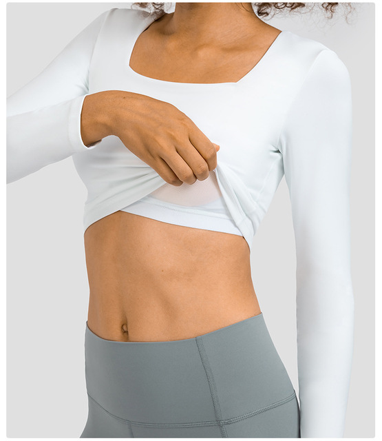 Koszula do jogi SHINBENE 2w1 z długim rękawem i U-neck dla kobiet, z wbudowanymi miseczkami i odczuciem drugiej skóry, idealna na siłownię i trening - Wianko - 18