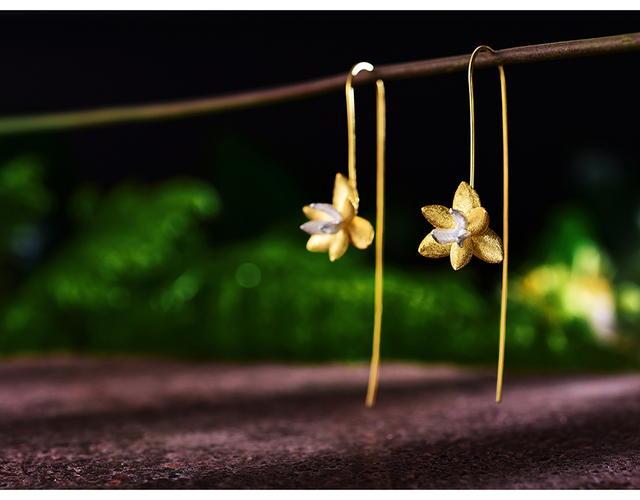 Kolczyki wiszące Lotus w stylu kwiatowym ze srebra 925 ze współczesnym wykończeniem ręcznym - idealne dla kobiet - Wianko - 4