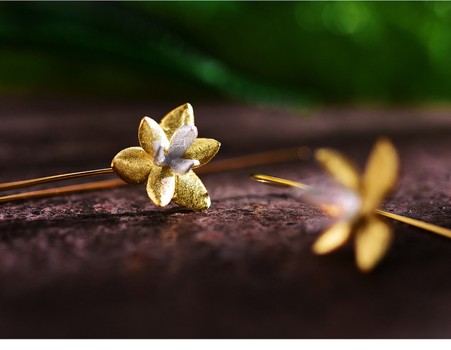 Kolczyki wiszące Lotus w stylu kwiatowym ze srebra 925 ze współczesnym wykończeniem ręcznym - idealne dla kobiet - Wianko - 5
