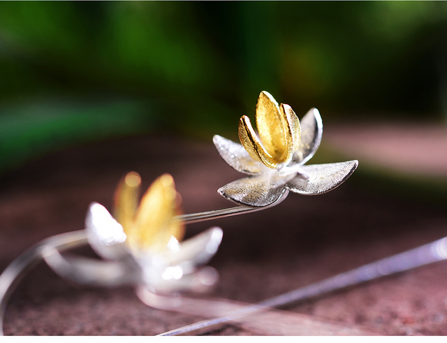 Kolczyki wiszące Lotus w stylu kwiatowym ze srebra 925 ze współczesnym wykończeniem ręcznym - idealne dla kobiet - Wianko - 8
