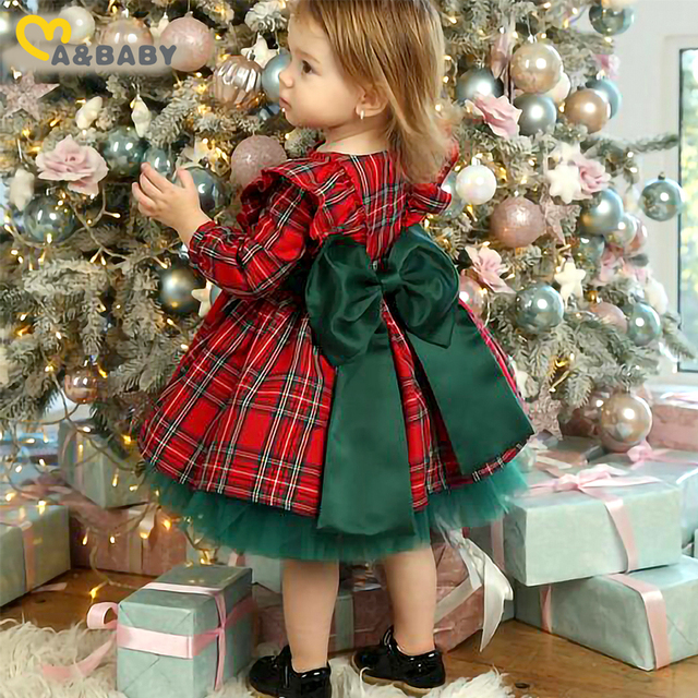 Sukienka świąteczna Ma & Baby 6M-6Y czerwona kratka z kokardą dla dziewczynek w wieku 6 miesięcy - 6 lat - Wianko - 1