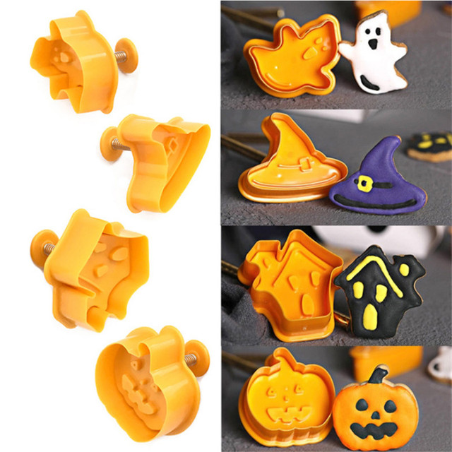 4 sztuki Foremka do ciastek Halloween 3D - dynia, duch, plastikowa, do wyciskania lukru, dekoracje ciast, DIY - Wianko - 2