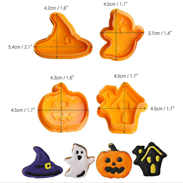 4 sztuki Foremka do ciastek Halloween 3D - dynia, duch, plastikowa, do wyciskania lukru, dekoracje ciast, DIY - Wianko - 1