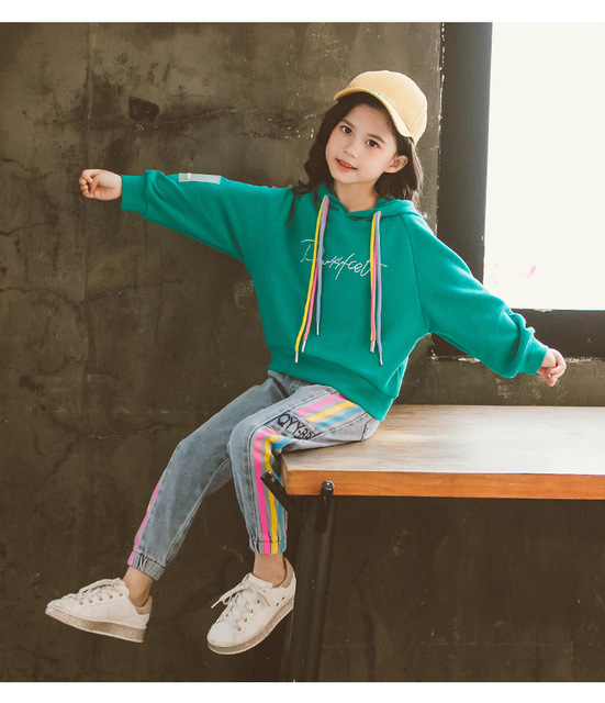 Zestaw dla dzieci: Bluza z kapturem dżinsy dres jesienne darmowa dostawa - Wianko - 8