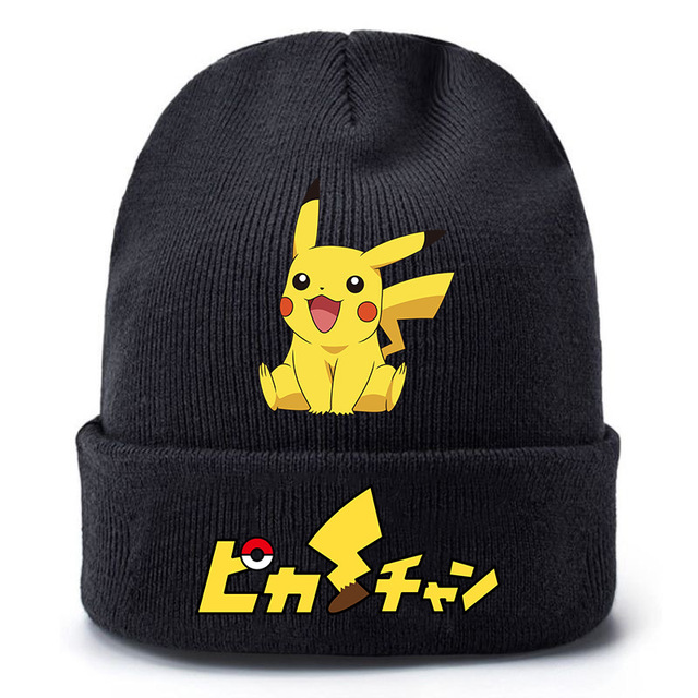 Czapka zimowa Pokémon Pikachu anime dla dzieci i dorosłych, wzór kawaii, czarna, dzianinowa, stretch - Wianko - 7