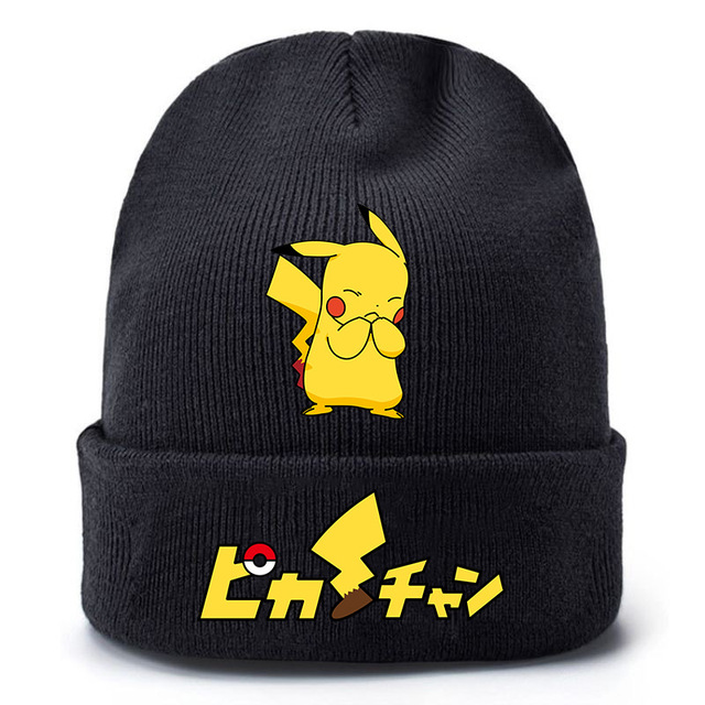 Czapka zimowa Pokémon Pikachu anime dla dzieci i dorosłych, wzór kawaii, czarna, dzianinowa, stretch - Wianko - 4