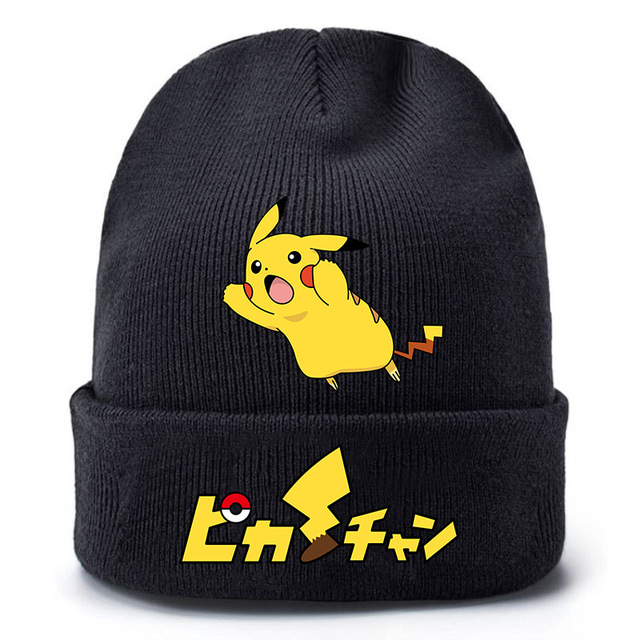 Czapka zimowa Pokémon Pikachu anime dla dzieci i dorosłych, wzór kawaii, czarna, dzianinowa, stretch - Wianko - 6